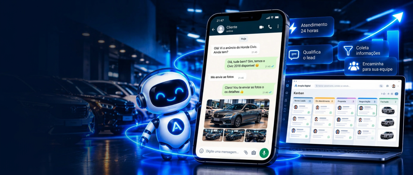Atendimento com IA da Amplia Digital em showroom